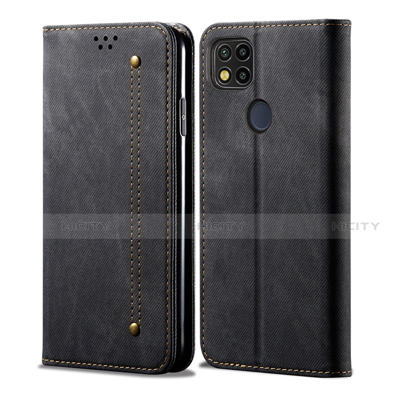 Coque Clapet Portefeuille Livre Tissu pour Xiaomi Redmi 9 India Noir Plus