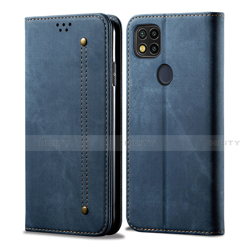 Coque Clapet Portefeuille Livre Tissu pour Xiaomi Redmi 9C NFC Bleu Plus