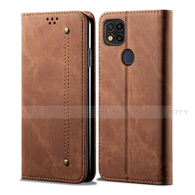 Coque Clapet Portefeuille Livre Tissu pour Xiaomi Redmi 9C NFC Marron Plus