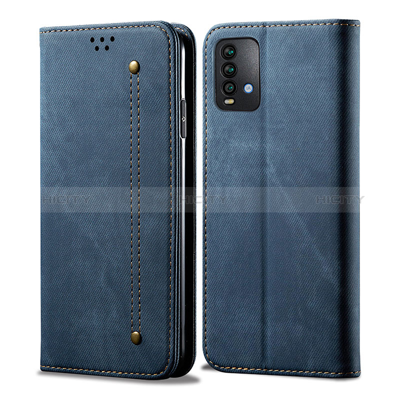 Coque Clapet Portefeuille Livre Tissu pour Xiaomi Redmi 9T 4G Bleu Plus