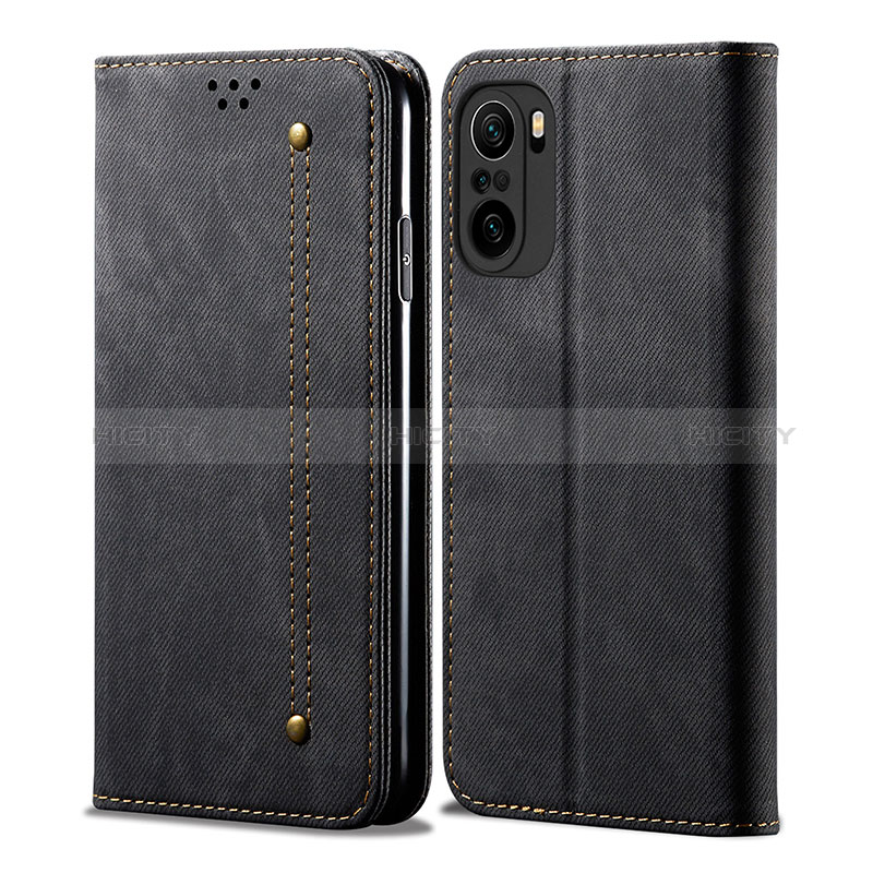 Coque Clapet Portefeuille Livre Tissu pour Xiaomi Redmi K40 5G Noir Plus