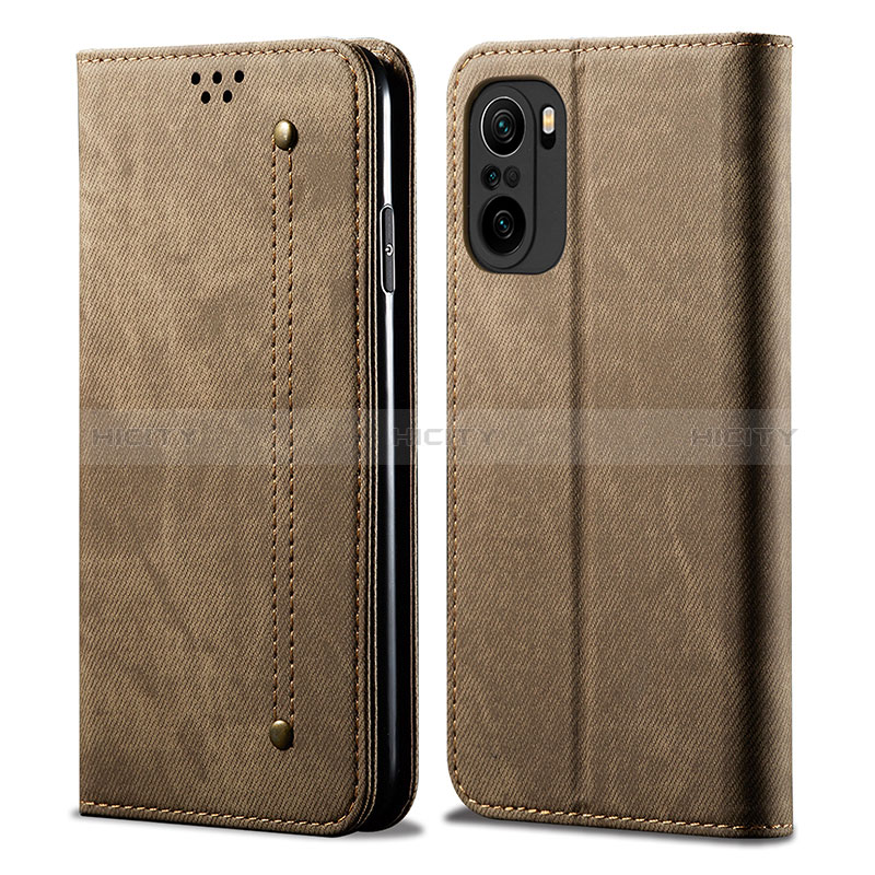 Coque Clapet Portefeuille Livre Tissu pour Xiaomi Redmi K40 Pro 5G Kaki Plus