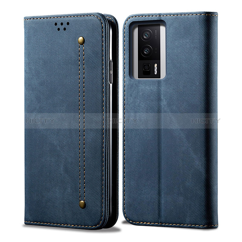 Coque Clapet Portefeuille Livre Tissu pour Xiaomi Redmi K60 5G Bleu Plus