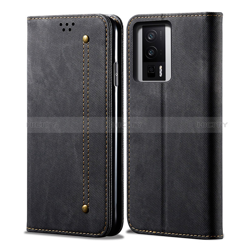 Coque Clapet Portefeuille Livre Tissu pour Xiaomi Redmi K60 5G Noir Plus