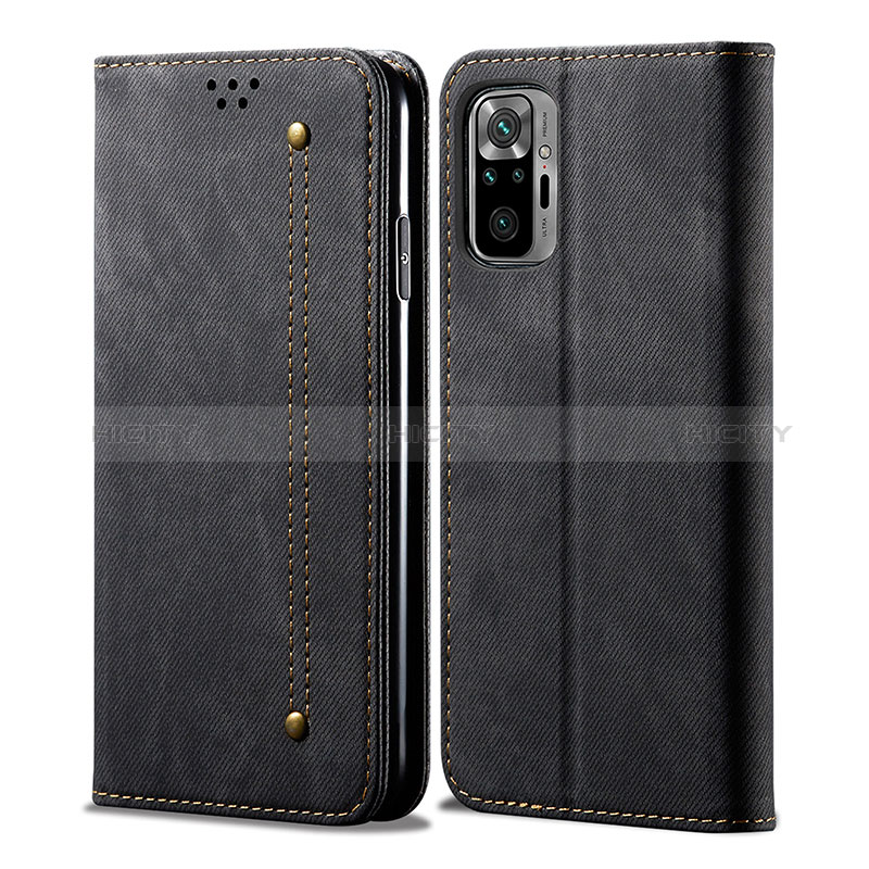 Coque Clapet Portefeuille Livre Tissu pour Xiaomi Redmi Note 10 4G Noir Plus