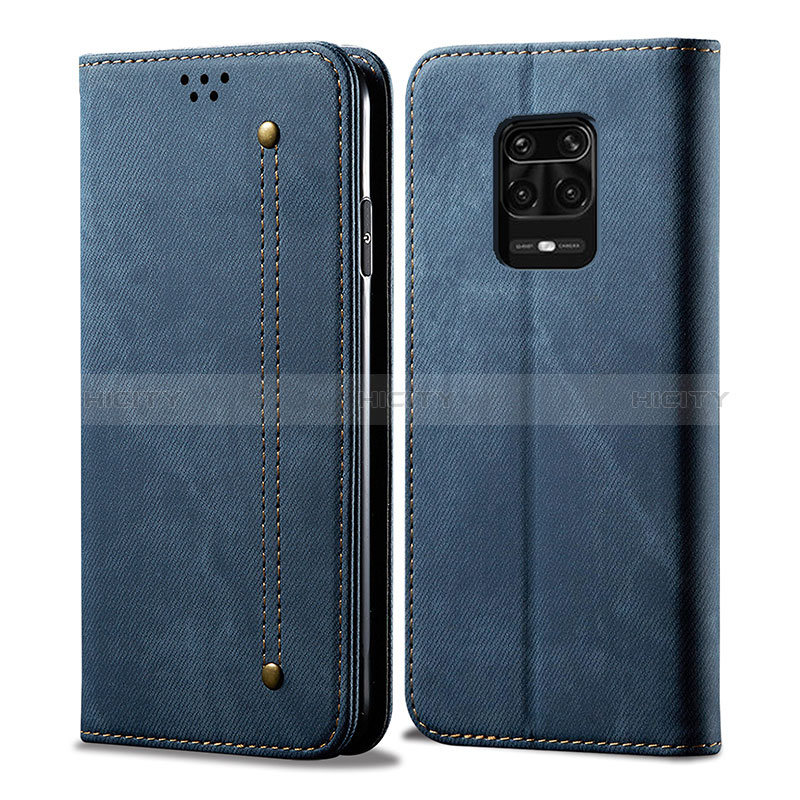 Coque Clapet Portefeuille Livre Tissu pour Xiaomi Redmi Note 10 Lite India Bleu Plus