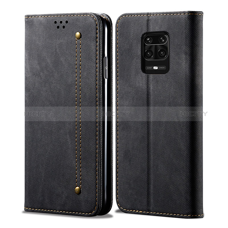 Coque Clapet Portefeuille Livre Tissu pour Xiaomi Redmi Note 10 Lite India Noir Plus