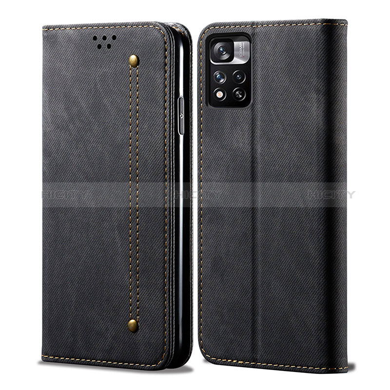 Coque Clapet Portefeuille Livre Tissu pour Xiaomi Redmi Note 11 Pro+ Plus 5G Noir Plus