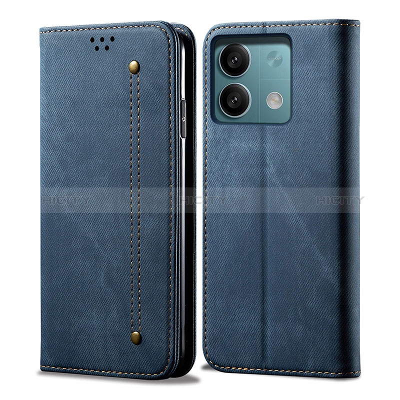 Coque Clapet Portefeuille Livre Tissu pour Xiaomi Redmi Note 13 Pro 5G Bleu Plus