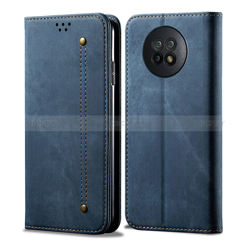 Coque Clapet Portefeuille Livre Tissu pour Xiaomi Redmi Note 9 5G Bleu Plus