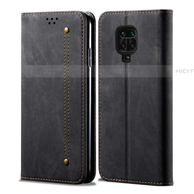 Coque Clapet Portefeuille Livre Tissu pour Xiaomi Redmi Note 9S Noir Plus