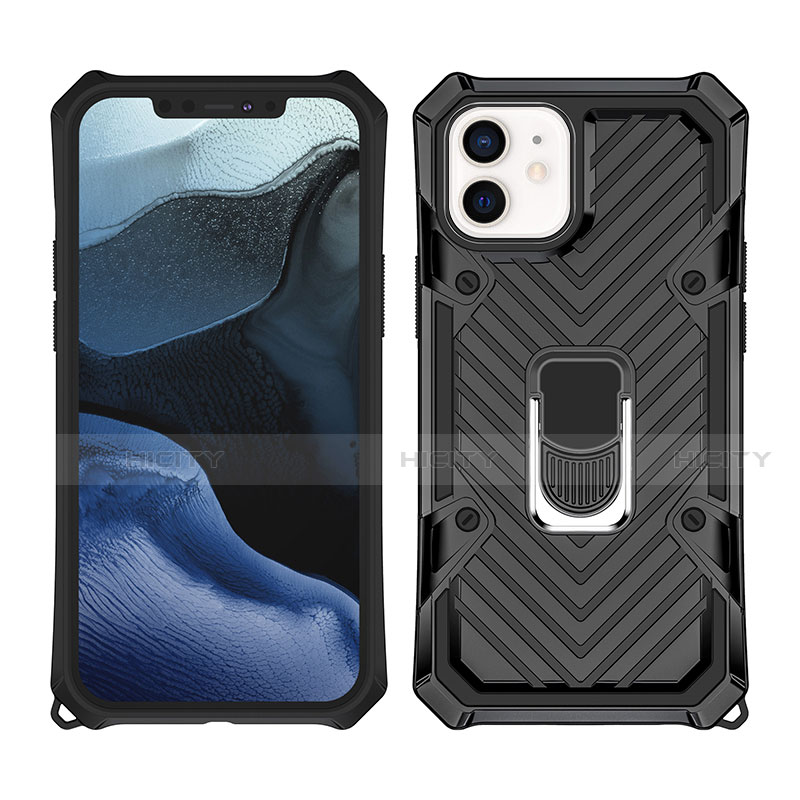 Coque Contour Silicone et Plastique Housse Etui Mat avec Aimant Magnetique Support A01 pour Apple iPhone 12 Mini Noir Plus