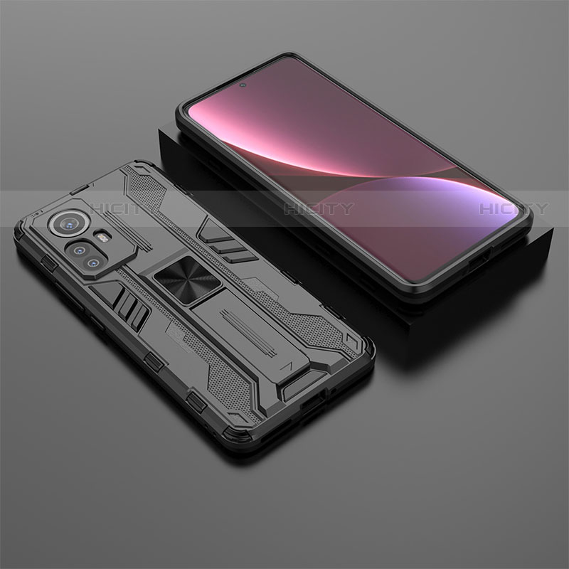 Coque Contour Silicone et Plastique Housse Etui Mat avec Aimant Magnetique Support A01 pour Xiaomi Mi 12 Lite 5G Noir Plus