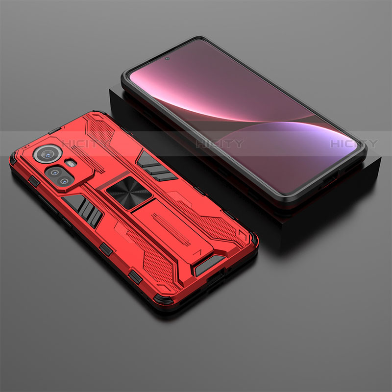 Coque Contour Silicone et Plastique Housse Etui Mat avec Aimant Magnetique Support A01 pour Xiaomi Mi 12 Lite 5G Rouge Plus