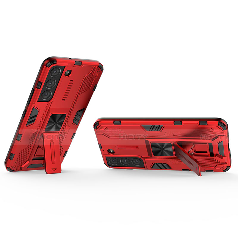 Coque Contour Silicone et Plastique Housse Etui Mat avec Aimant Magnetique Support A02 pour Samsung Galaxy S21 5G Rouge Plus