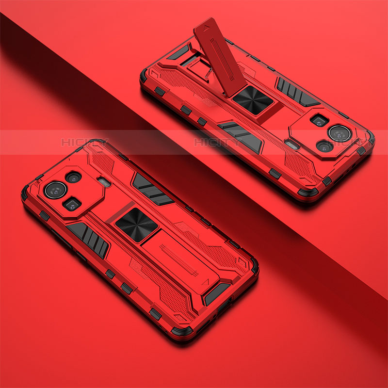 Coque Contour Silicone et Plastique Housse Etui Mat avec Aimant Magnetique Support A02 pour Xiaomi Mi 11 Pro 5G Rouge Plus