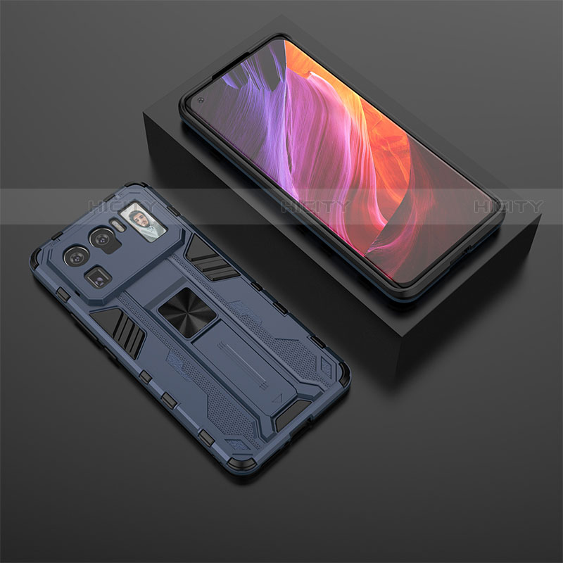 Coque Contour Silicone et Plastique Housse Etui Mat avec Aimant Magnetique Support A02 pour Xiaomi Mi 11 Ultra 5G Bleu Plus