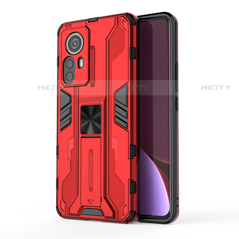 Coque Contour Silicone et Plastique Housse Etui Mat avec Aimant Magnetique Support A02 pour Xiaomi Mi 12 Lite 5G Rouge Plus