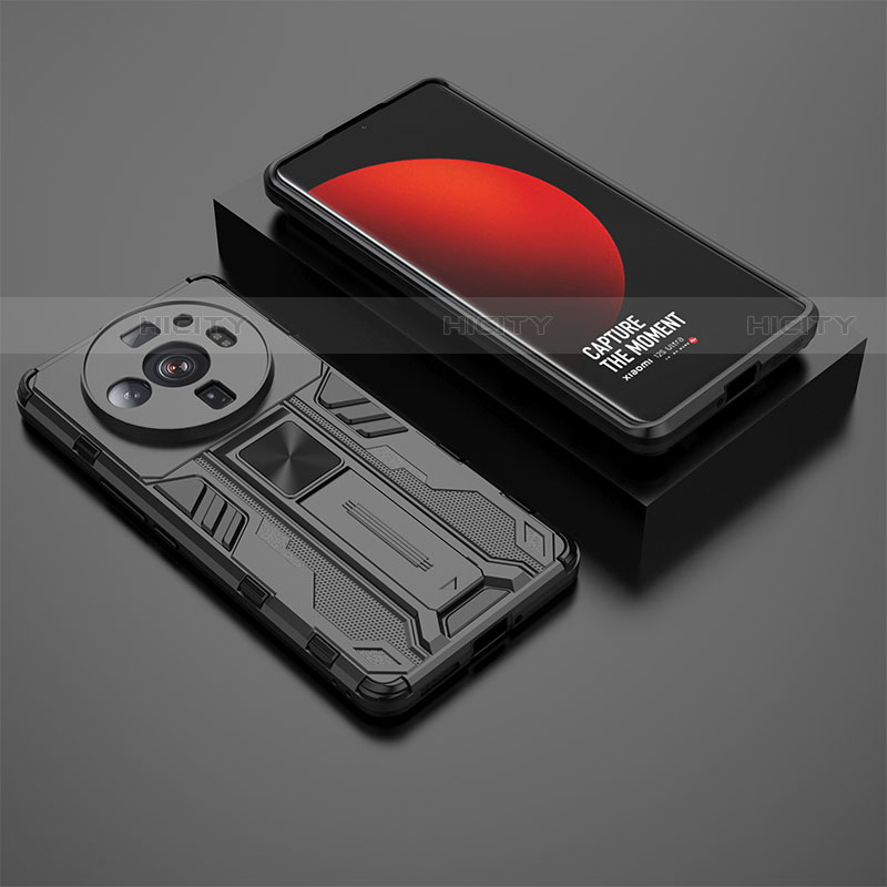 Coque Contour Silicone et Plastique Housse Etui Mat avec Aimant Magnetique Support A02 pour Xiaomi Mi 12 Ultra 5G Noir Plus