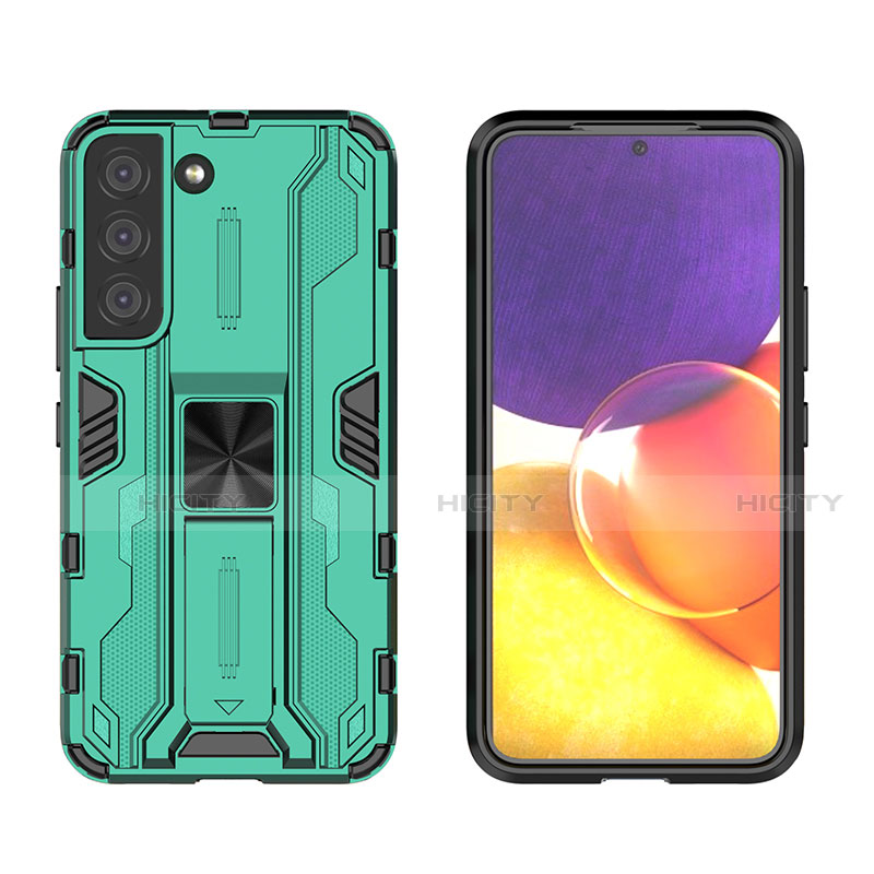 Coque Contour Silicone et Plastique Housse Etui Mat avec Aimant Magnetique Support A03 pour Samsung Galaxy S21 5G Vert Plus