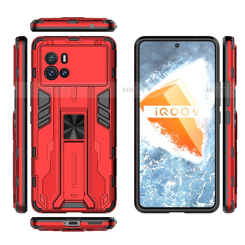 Coque Contour Silicone et Plastique Housse Etui Mat avec Aimant Magnetique Support A03 pour Vivo iQOO 9 5G Rouge Plus