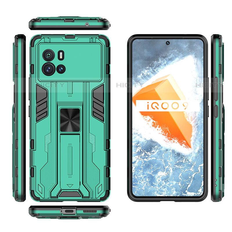 Coque Contour Silicone et Plastique Housse Etui Mat avec Aimant Magnetique Support A03 pour Vivo iQOO 9 Pro 5G Vert Plus