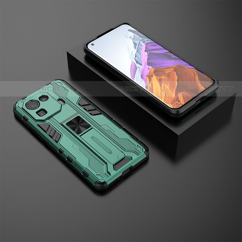 Coque Contour Silicone et Plastique Housse Etui Mat avec Aimant Magnetique Support A03 pour Xiaomi Mi 11 Pro 5G Vert Plus