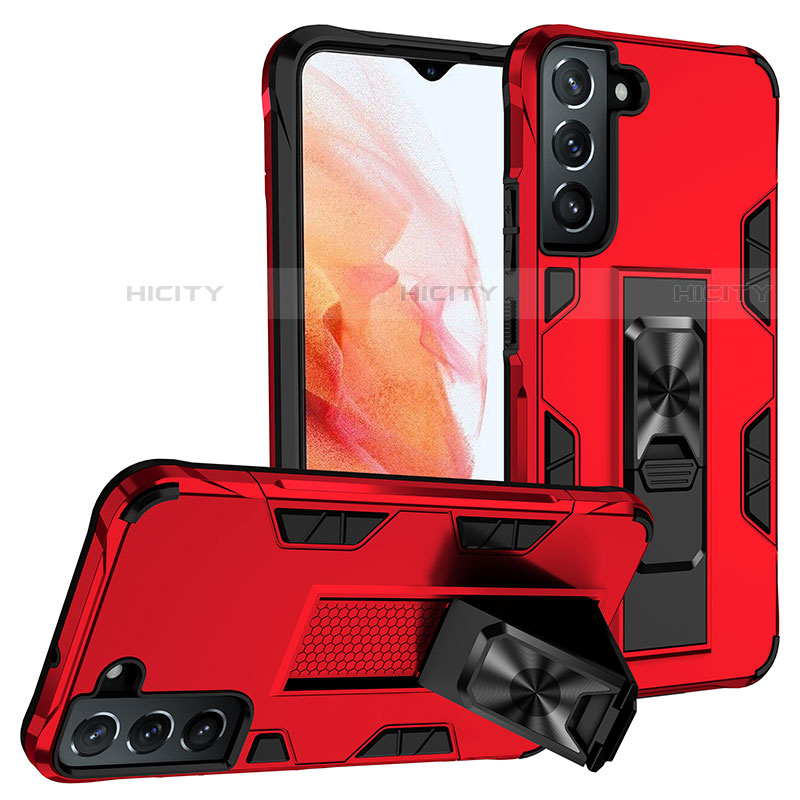 Coque Contour Silicone et Plastique Housse Etui Mat avec Aimant Magnetique Support A04 pour Samsung Galaxy S21 FE 5G Rouge Plus