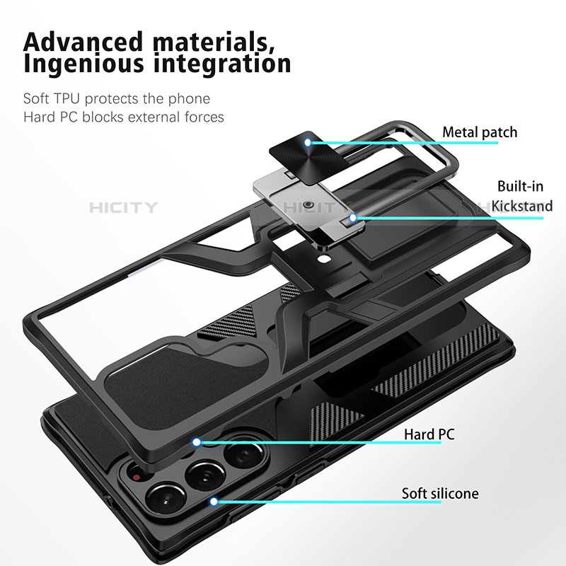 Coque Contour Silicone et Plastique Housse Etui Mat avec Aimant Magnetique Support A05 pour Samsung Galaxy S21 Ultra 5G Plus