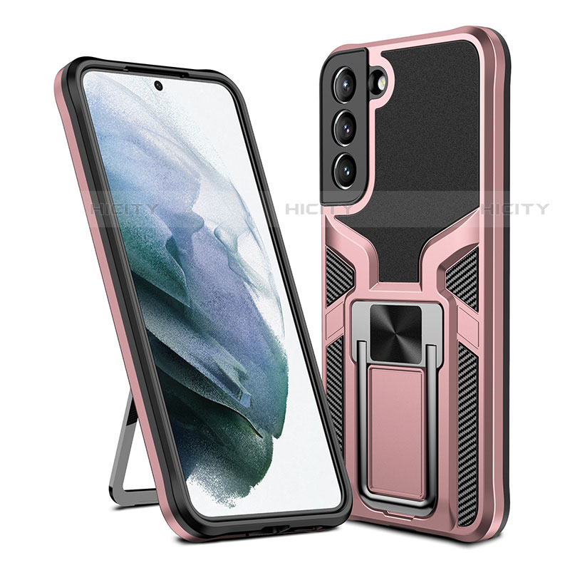 Coque Contour Silicone et Plastique Housse Etui Mat avec Aimant Magnetique Support A05 pour Samsung Galaxy S22 Plus 5G Or Rose Plus