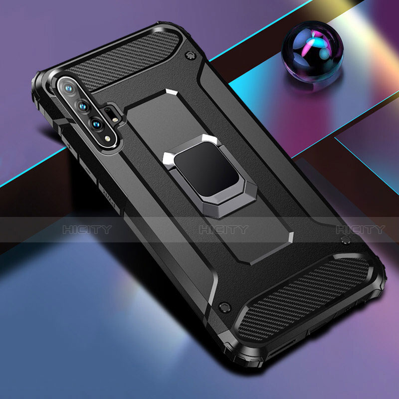 Coque Contour Silicone et Plastique Housse Etui Mat avec Aimant Magnetique Support H01 pour Huawei Honor 20 Pro Noir Plus