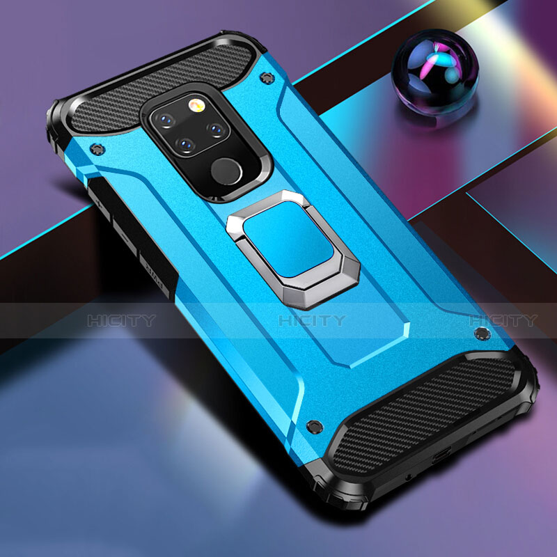 Coque Contour Silicone et Plastique Housse Etui Mat avec Aimant Magnetique Support H01 pour Huawei Mate 20 X 5G Bleu Ciel Plus