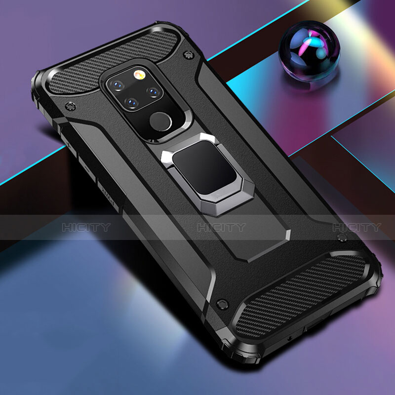 Coque Contour Silicone et Plastique Housse Etui Mat avec Aimant Magnetique Support H01 pour Huawei Mate 20 X 5G Noir Plus