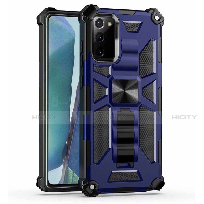 Coque Contour Silicone et Plastique Housse Etui Mat avec Aimant Magnetique Support H01 pour Samsung Galaxy Note 20 5G Bleu Plus