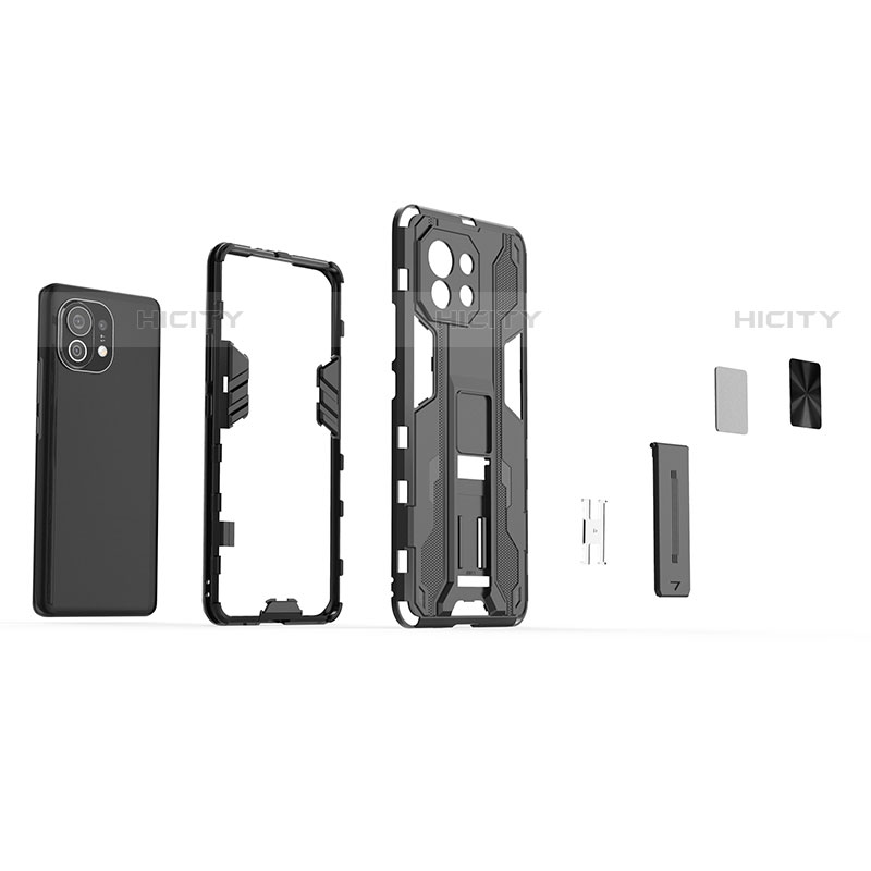 Coque Contour Silicone et Plastique Housse Etui Mat avec Aimant Magnetique Support H01 pour Xiaomi Mi 11 5G Plus