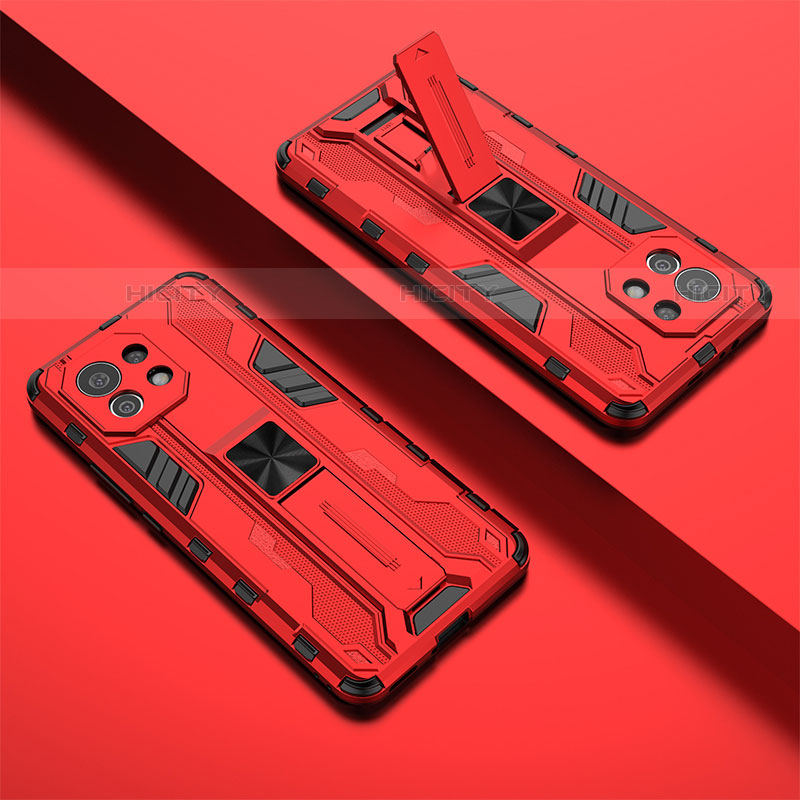 Coque Contour Silicone et Plastique Housse Etui Mat avec Aimant Magnetique Support H01 pour Xiaomi Mi 11 Lite 4G Rouge Plus