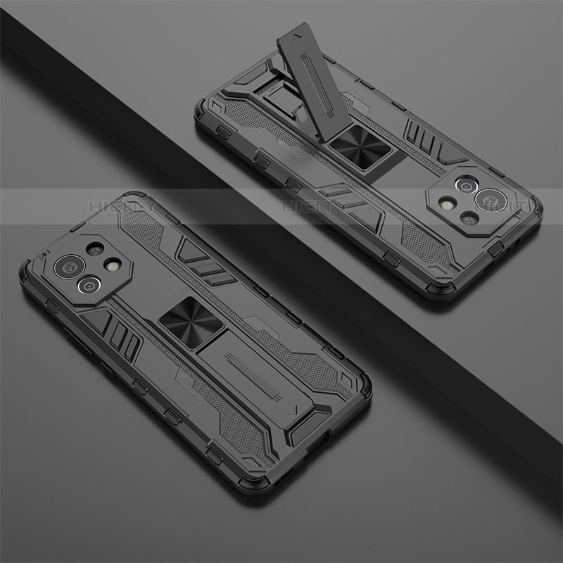 Coque Contour Silicone et Plastique Housse Etui Mat avec Aimant Magnetique Support H01 pour Xiaomi Mi 11 Lite 5G Noir Plus