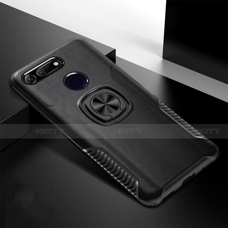 Coque Contour Silicone et Plastique Housse Etui Mat avec Aimant Magnetique Support H02 pour Huawei Honor V20 Noir Plus