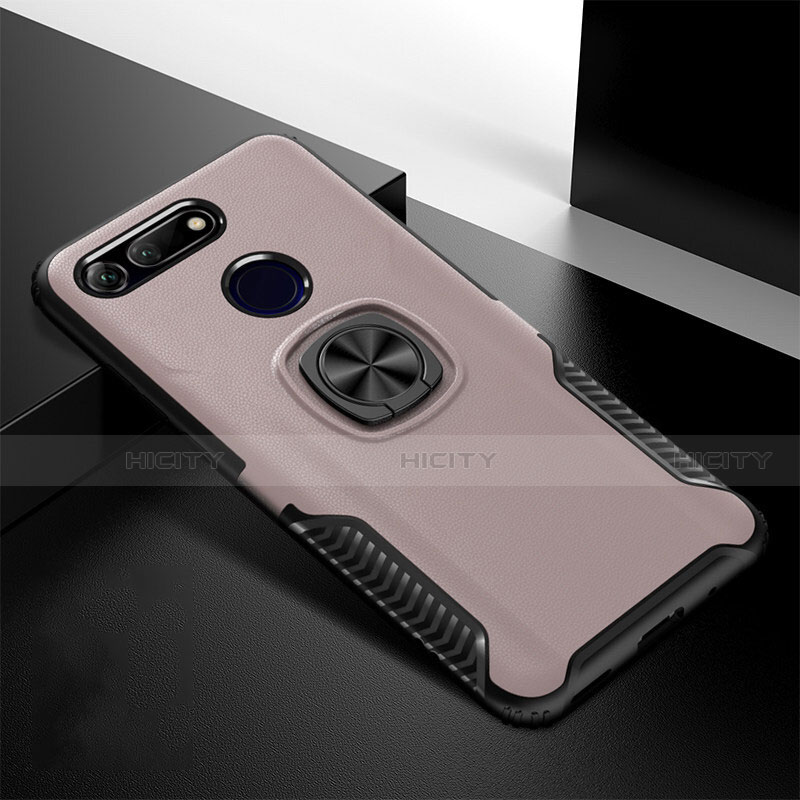 Coque Contour Silicone et Plastique Housse Etui Mat avec Aimant Magnetique Support H02 pour Huawei Honor V20 Or Rose Plus