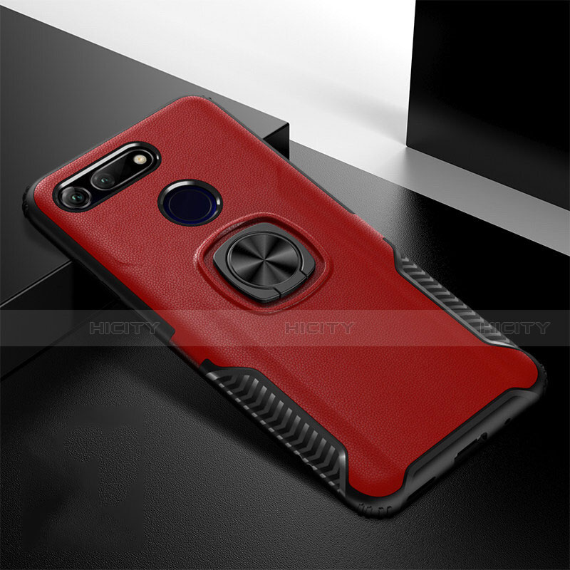 Coque Contour Silicone et Plastique Housse Etui Mat avec Aimant Magnetique Support H02 pour Huawei Honor V20 Rouge Plus