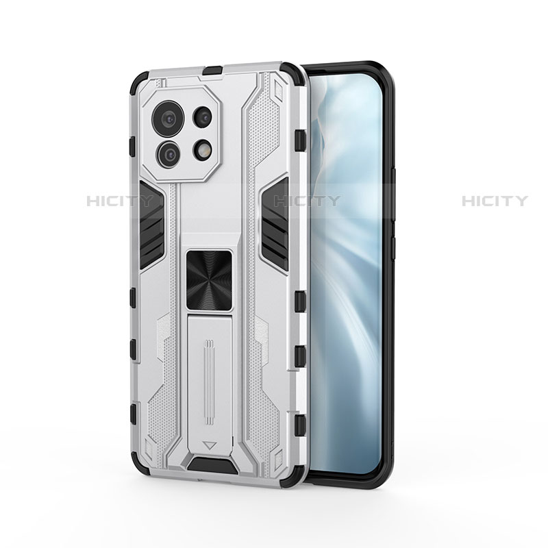 Coque Contour Silicone et Plastique Housse Etui Mat avec Aimant Magnetique Support H02 pour Xiaomi Mi 11 Lite 4G Argent Plus