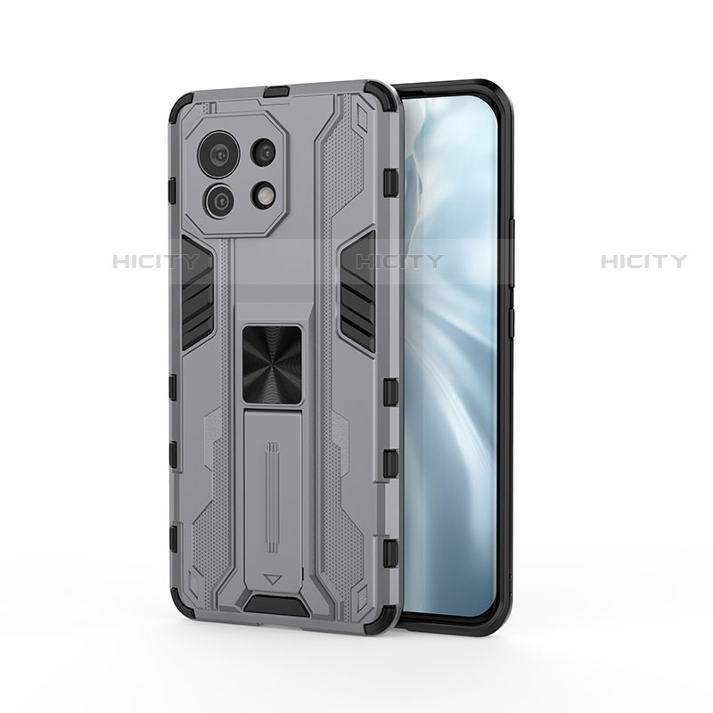 Coque Contour Silicone et Plastique Housse Etui Mat avec Aimant Magnetique Support H02 pour Xiaomi Mi 11 Lite 4G Gris Plus