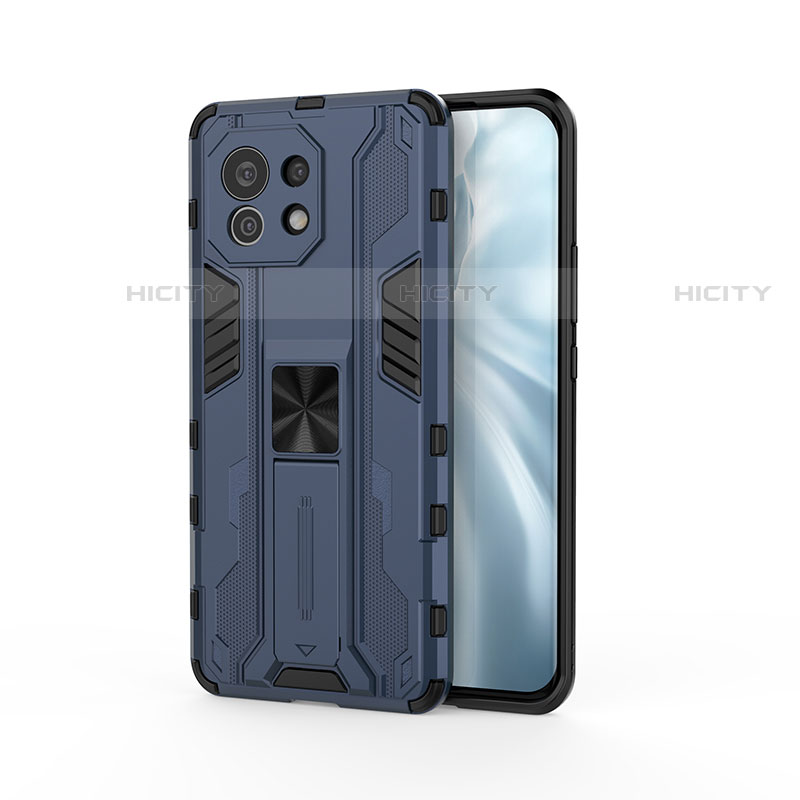 Coque Contour Silicone et Plastique Housse Etui Mat avec Aimant Magnetique Support H02 pour Xiaomi Mi 11 Lite 5G Bleu Plus