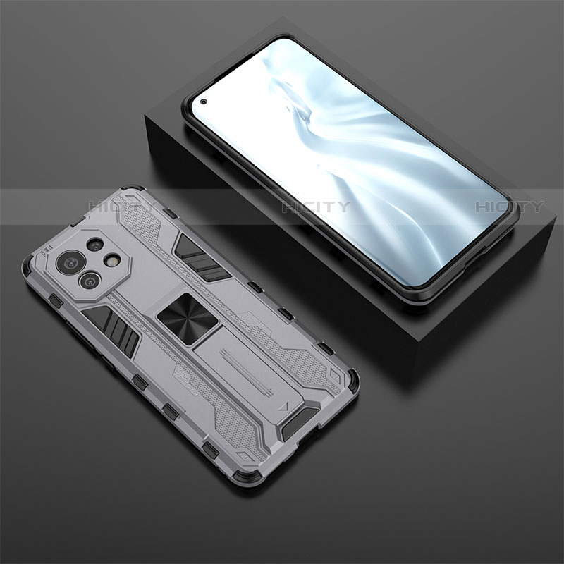 Coque Contour Silicone et Plastique Housse Etui Mat avec Aimant Magnetique Support H03 pour Xiaomi Mi 11 Lite 5G Gris Plus