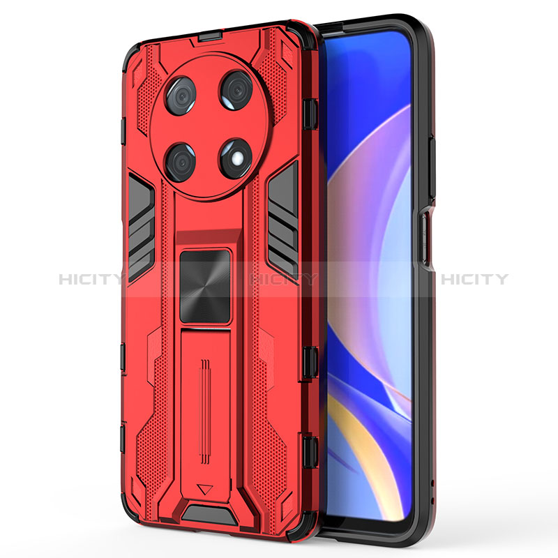 Coque Contour Silicone et Plastique Housse Etui Mat avec Aimant Magnetique Support KC1 pour Huawei Enjoy 50 Pro Rouge Plus