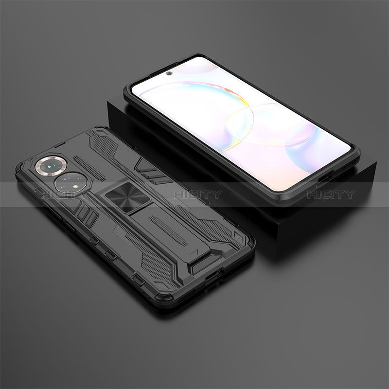 Coque Contour Silicone et Plastique Housse Etui Mat avec Aimant Magnetique Support KC1 pour Huawei Honor 50 5G Noir Plus