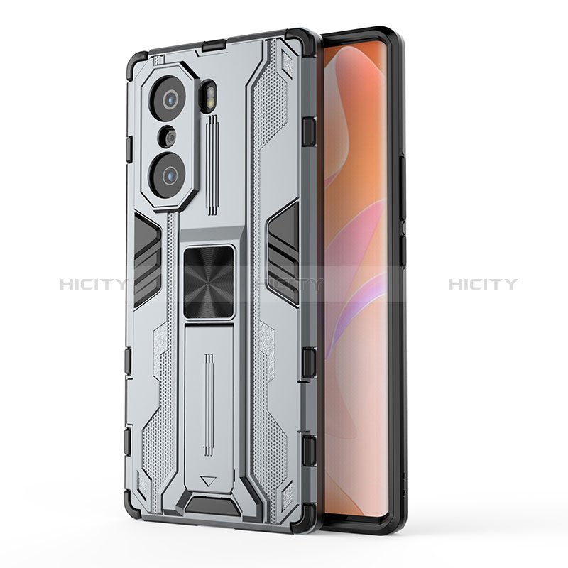 Coque Contour Silicone et Plastique Housse Etui Mat avec Aimant Magnetique Support KC1 pour Huawei Honor 60 Pro 5G Gris Plus