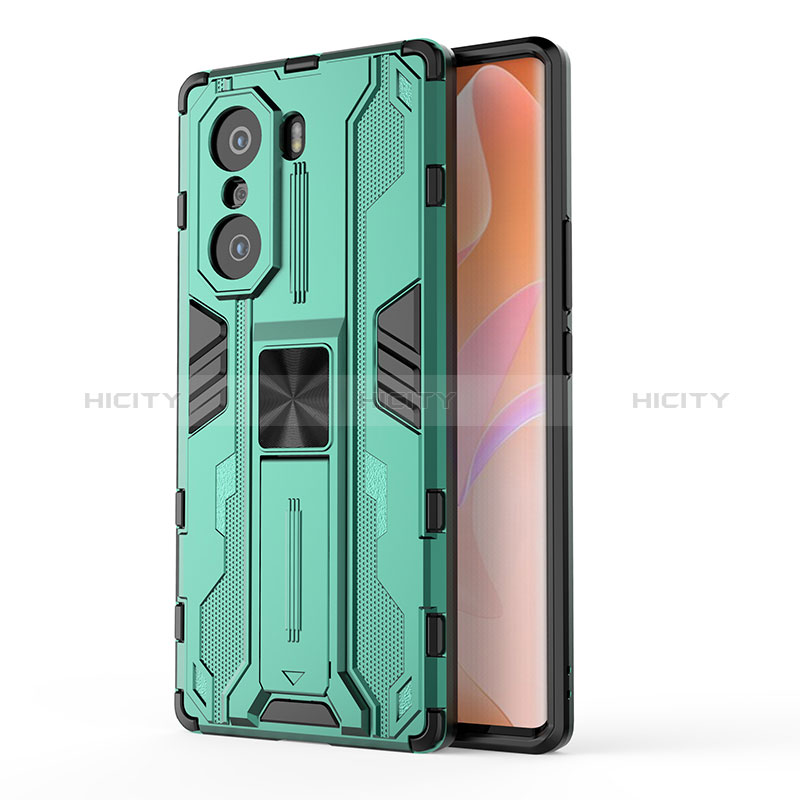 Coque Contour Silicone et Plastique Housse Etui Mat avec Aimant Magnetique Support KC1 pour Huawei Honor 60 Pro 5G Vert Plus