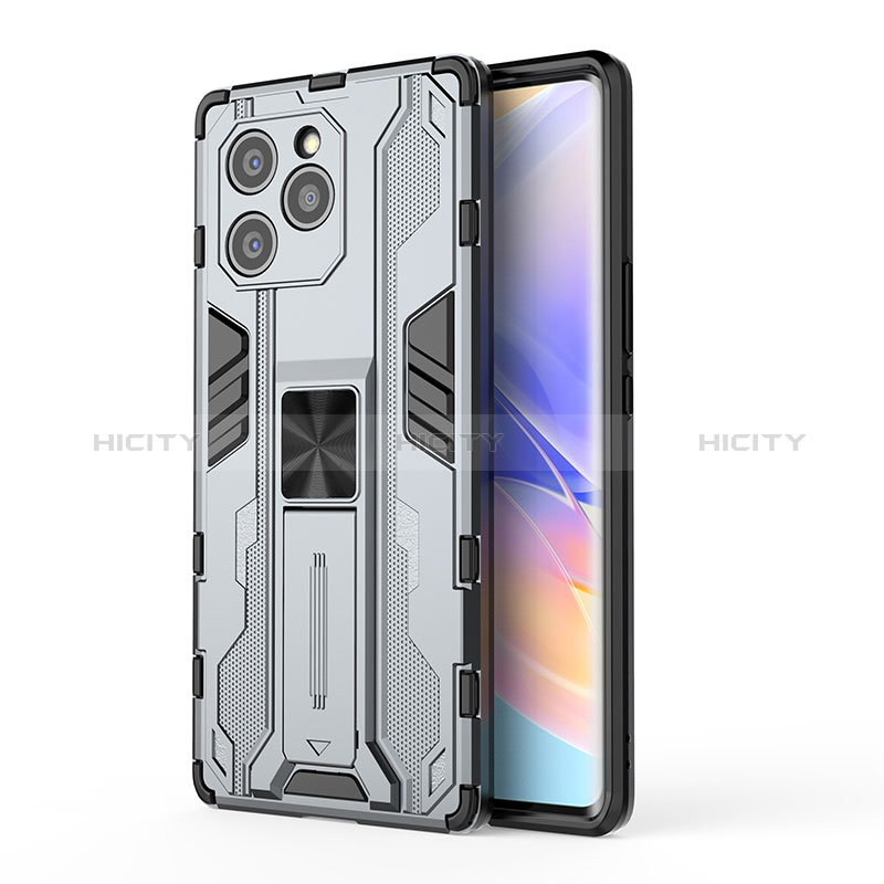 Coque Contour Silicone et Plastique Housse Etui Mat avec Aimant Magnetique Support KC1 pour Huawei Honor 60 SE 5G Gris Plus