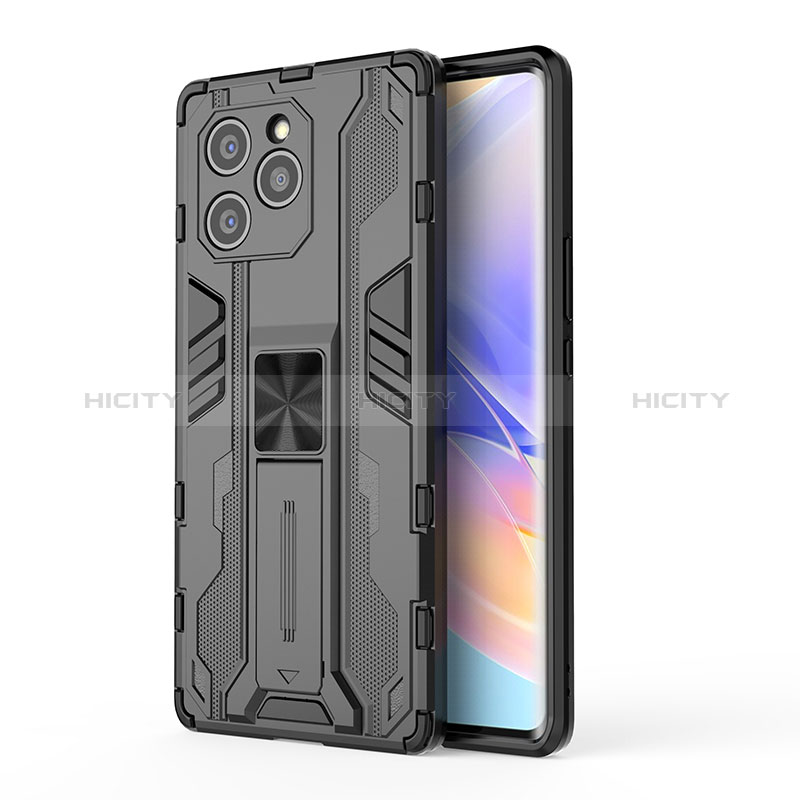 Coque Contour Silicone et Plastique Housse Etui Mat avec Aimant Magnetique Support KC1 pour Huawei Honor 60 SE 5G Noir Plus